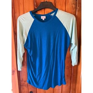 LuLaRoe‎ Teal Blue Baseball Three Quarter Sleeve Top Shirt Large L